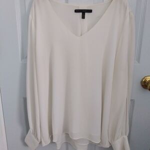 White House Black Market Cream V-Neck Blouse